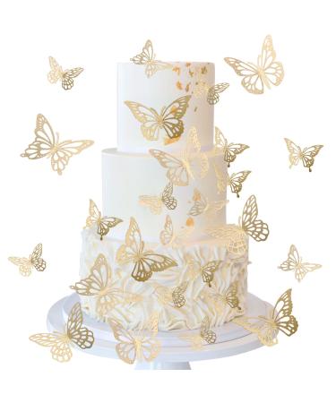 40 PCS Laser 3D Butterfly Cupcake Toppers Hollow Arts Butterfly Cake Decorations for Baby Shower Wedding Fairy Birthday Party Supplies Butterfly Wall Sticker Decoration Mixed Styles Gold Xmixed Styles Gold