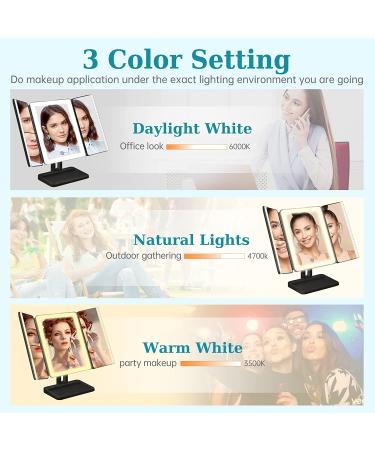 Super Bright 176 LED Rechargeable Makeup Mirror with Trifold Design and 2X/3X Magnification - Cordless Vanity Mirror with Lights and 3 Color Settings - Black - Buy Online on GoSupps.com