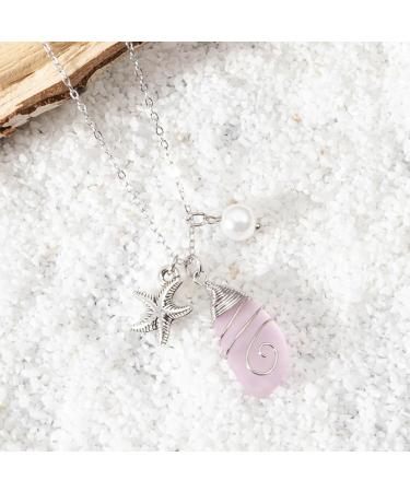 Southjieling Ocean-Style Charm Necklace | Colorful Sea Glass Collarbone Chain Jewelry - Buy Online on GoSupps.com