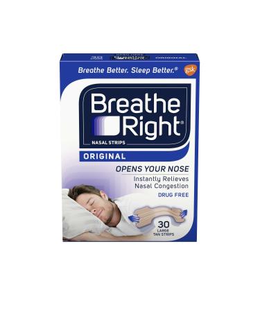 Breathe Right Original Tan Large Drug-Free Nasal Strips for Nasal Congestion Relief 30 count