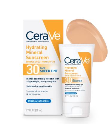 CeraVe Tinted Sunscreen with SPF 30 | Hydrating Mineral Sunscreen With Zinc Oxide & Titanium Dioxide | Sheer Tint for Healthy Glow | 1.7 Fluid Ounce 1.7 Fl Oz (Pack of 1)
