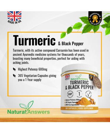 High Strength 365 Turmeric Capsules with Black Pepper | 1 Year Supply | Vegetarian | Curcumin Supplement - Buy Online on GoSupps.com