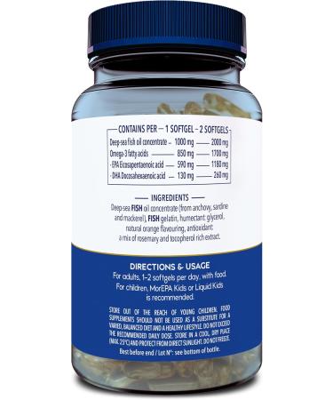 Omega 3 fish oil supplement Minami MorEPA Original with high concentration of EPA DHA Supports normal brain vision and heart function 30 softgels - Buy Online on GoSupps.com