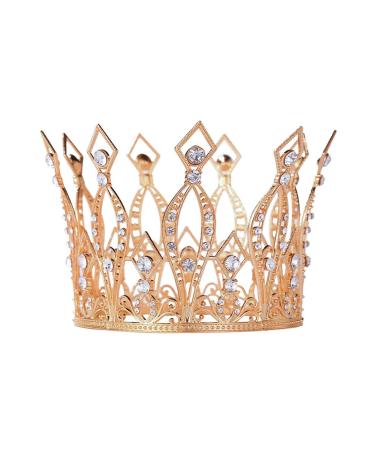 Crown Cake Topper Rhinestone Crystal Handmade Tiara Cake Decoration for Baby Shower Birthday Wedding Party Favors (Rose Gold)