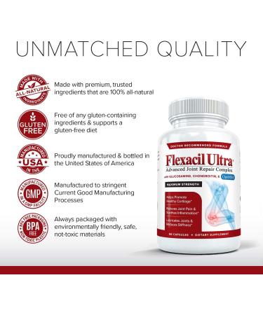 Flexacil Ultra Joint Health & Support Supplement with Glucosamine Sulfate, Chondroitin, Hyaluronic Acid & MSM for Joint Support, Cartilage & Flexability, 60 Capsules - Buy Online on GoSupps.com