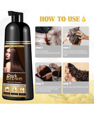Dark Brown Hair Color Dye Shampoo for Gray Hair - Instant Herbal Ammonia-Free 3-in-1 Formula for Men & Women - Buy Online on GoSupps.com