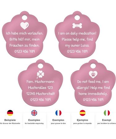 Buy ENGRAVO Personalized Dog Tag Paw in Pink 33mm | Custom Engraving & 2 Key Rings Fast International Shipping - Buy Online on GoSupps.com