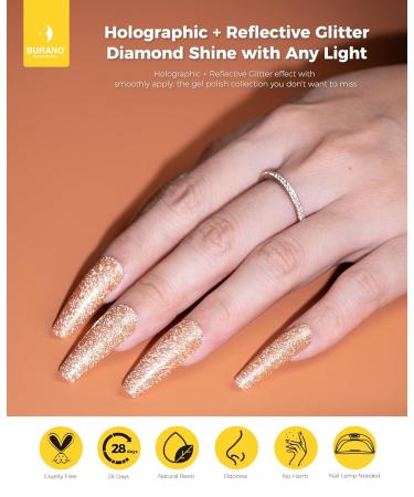 Burano Reflective Gel Nail Polish - 7.3ml UV Sparkly Glitter Gel for Summer & Autumn | Holographic Diamond Shine - Buy Online on GoSupps.com