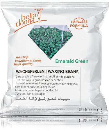 Bella Donna "Emerald Green" Wax Pearls for Stripless and Painless Hair Removal 1000g -Flexible and Creamy Formula Emerald Green 1 kg (Pack of 1) Beads