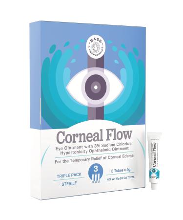 BASE LABORATORIES Corneal Flow Corneal Edema Eye Ointment | Temporary Relief from Corneal Edema | Sodium Chloride Ophthalmic Ointment USP 3% | Hypertonicity Eye Drops Solution - Triple Pack - 15g
