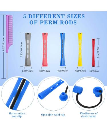 60 Pieces Hair Perm Rods Set Plastic Perming Rods Cold Wave Rods 5 Sizes Hair Curling Rollers with Rat Tail Hair Comb Stainless Steel Pintail Comb for Women Girls Hairdressing Styling - Buy Online on GoSupps.com
