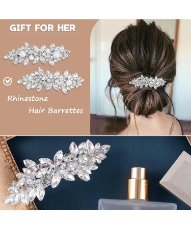 Crystal Hair Clips Diamante Wedding Hair Accessories Elegant Rhinestone Barrette Silver Flower Hair Pins for Bridal Bridesmaid Girls Jewelry Hair Decorations Wedding Party Gift - Buy Online on GoSupps.com