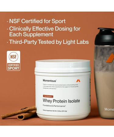 Momentous Essential Grass-Fed Whey Protein Powder - 20 g Whey Isolate Protein - NSF Certified for Sport - Gluten-Free - 12 Servings for Essential Everyday Use - Pure Cinnamon - Package May Vary - Buy Online on GoSupps.com