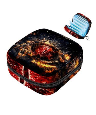 Menstruation pad bag with zipper women's napkin bag tampons collecting bags for women and girls (Chinese dragon bloody with fire design)