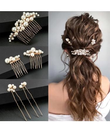 5-Piece Gold Bridal Wedding Hair Comb Set with Pearl Pins - Vintage Hair Accessories for Brides, Bridesmaids, and Flower Girls - Buy Online on GoSupps.com