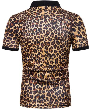 LADIGASU Men's Button Down Leopard Print Shirt - Yellow Short Sleeve Collared Tee for Work & Office - Large Fit - Buy Online on GoSupps.com
