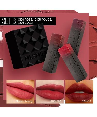 3 Pack Matte Lipsticks Embossed Velvet Matte Lipstick Moisturizing Oily Non-Fading - Buy Online on GoSupps.com