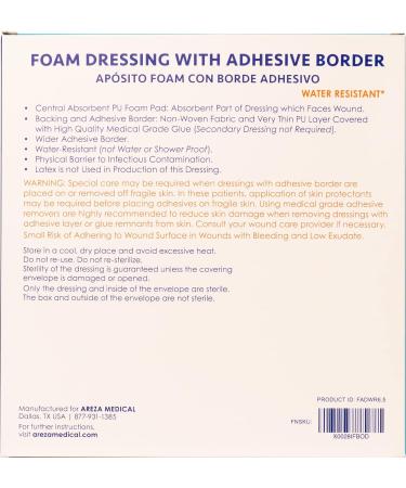 Areza Medical Foam Wound Dressing with Adhesive Border 6.5 x 6.5 Central Foam 4.1 x 4.1 5mm Thickness - 5 per Box - Buy Online on GoSupps.com