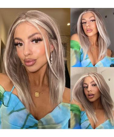 Vebonny R cke Short Lace Front Wig - Brown Ombre Blonde Bob - 12 Inch Artificial Hair Wig with Highlights - #096 - Buy Online on GoSupps.com