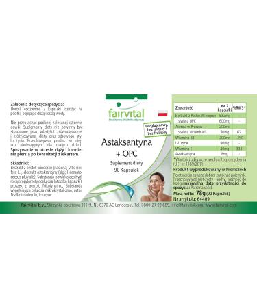 Fairvital Astaxanthin + OPC 90 capsules with OPC astaxanthin acerola with vitamin C nicotinamide vitamin B3 and vitamin E quality tested and high dosage 100 vegan Made - Buy Online on GoSupps.com