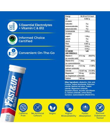 Fast&Up Reload Strawberry - Instant Electrolytes & Hydration - 20 Effervescent Tablets Strawberry 20 Count (Pack of 1) - Buy Online on GoSupps.com