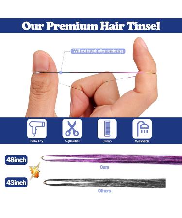 16 Colors Hair Tinsel Kit - 48 Inches, 3300 Strands - Fairy Hair Extensions for Christmas, Halloween, Cosplay - Sparkling Highlights - Buy Online on GoSupps.com
