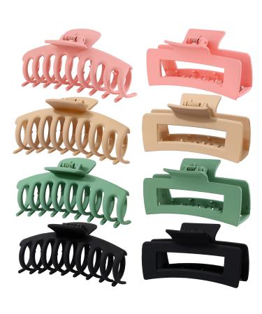 Large Hair Clips,Claw Clips,FDBJulyy 4.3" Hair Clips for Women & Girls,2 Styles 4 Colors 8 Pack Strong Hold Matte Claw Hair Clips for Women Thick Hair & Thin Hair, 90's Vintage Claw Clips Black,Green,yellow,Pink