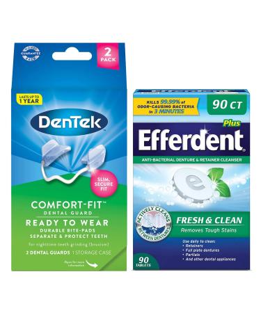 DenTek Comfort-Fit Dental Guard for Nighttime Teeth Grinding and Efferdent Anti-Bacterial Cleanser Tablet, 90ct Comfort Fit Guard & Cleanser Tablets