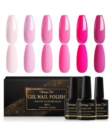 Shining She Gel Nail Polish Set Pink 6 Colors Pink Rose Gel Polish Kit Soak-Off UV/LED Blue Series Nail Polish Gel Gift for Nail Art Salon DIY Home 8ML - Buy Online on GoSupps.com