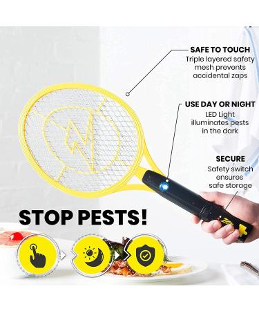 ZAP IT Rechargeable Bug Zapper Racket 4000 Volt - USB Charging Cable - 2 Pack - Large Yellow - Buy Online on GoSupps.com