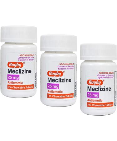 Rugby Meclizine Anti-Nausea Tablets - 25 Mg 100 per Bottle 3 Bottles
