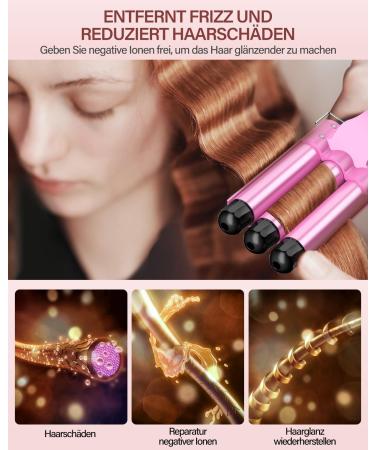 Professional Hair Curler with Curling Cone - 25mm Ceramic Curling Iron for Perfect Curls and Wavy Hair - 3 Head Curler Quick - Buy Online on GoSupps.com