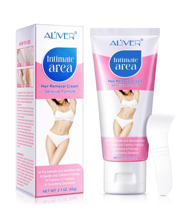 Intimate/private hair removal cream for unwanted hair under the armpits in the genital area in the bikini zone pain-free depilatory cream for men women all skin types 2.1 oz