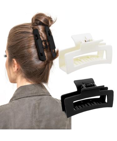 Wllhyf quadratical claw clips 2 pieces 8.5 cm medium hair clips matt slip -resistant fashionable stubborn hold banana clips hair styling accessories for women and girls thick thin hair (white black) white black