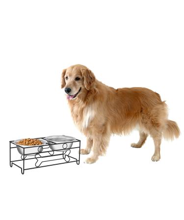 PETMAKER Stainless Steel Raised Food and Water Bowls with Decorative Stand Collection, Elevated Feeding Station for Dogs, Cats, and Pets - 2 Pack 6.5" Height