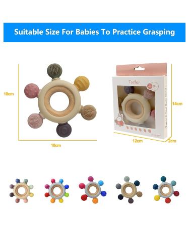 Arudyo Silicone Rudder Teether with Wooden Ring for Babies - BPA Free, Soothing Teething Toy (Khaki) - Buy Online on GoSupps.com