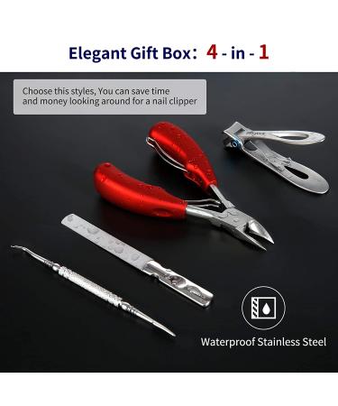 Professional Stainless Steel Nail Clippers for Thick Nails - Ideal for Ingrown Toenails, Men, Women, Seniors - Large Toenail and Fingernail Clippers Set (Red/Silver) - Buy Online on GoSupps.com