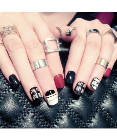 Mezerdoo 24Pcs Cute Fake False Nails Line Love Heart Various Styles Fashion Short Size Press on Nail Art Tips Faux Artificia Art Set (D47) - Buy Online on GoSupps.com