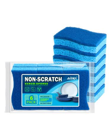 AIDEA-Brite Non-Scratch Scrub Sponge-12Count, Sponges for Dishes, Cleaning Sponge, Cleans Fast Without Scratching, Stands Up to Stuck-on Grime, Cleaning Power for Everyday Jobs Blue 12 Count (Pack of 1)