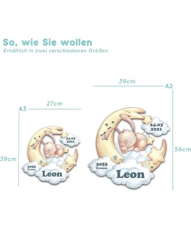 Personalized Elbe Effect Bunnies Wall Lamp - Unique Wooden Baby Gift for Birth & Baptism - Custom Name Nursery Decor - Buy Online on GoSupps.com