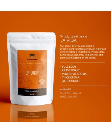 Brown Bear La Vida Blend Medium Dark Roast Strong Ground Coffee 227g - Strength 4 - Perfect for French Press, Cafetiere, Filter, Drip, V60, Aeropress - Supports Free The Bears - Caramel Flavor - 227g (1 Pack) - Buy Online on GoSupps.com