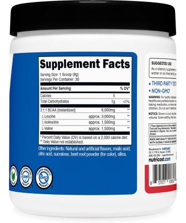 Nutricost BCAA Powder - Strawberry Kiwi 30 Servings | Optimal 2:1:1 Ratio | International Shipping Available - Buy Online on GoSupps.com