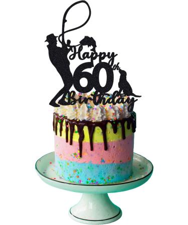 Fishing 60th Birthday Cake Topper for Man Fisherman Theme Decoration Funny 60 Year Fabulous and Happy Sixty Party Handmade (Black) - Buy Online on GoSupps.com