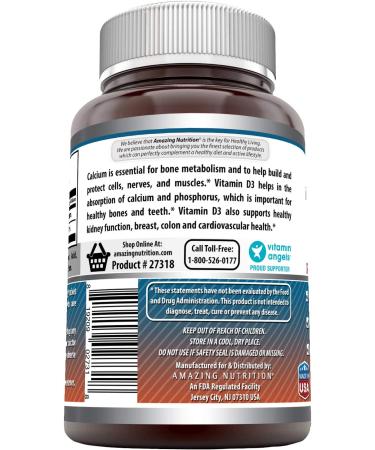 Amazing Formulas Calcium with Vitamin D3 Supplement - 250 Tablets, Supports Bone Health, Muscle Function, and Calcium Absorption - Pack of 1 - Buy Online on GoSupps.com