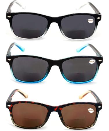 Buy V.W.E. Bifocal Reading Sunglasses - 3 Pairs Lightweight Rectangular Outdoor Readers for Men & Women - Spring Hinge Available in Clear Blue Brown (1.25x - Buy Online on GoSupps.com