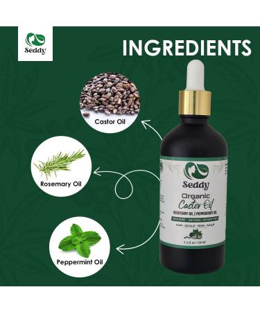 Seddy Organic Castor Oil with Rosemary & Peppermint - 100% Pure Cold Pressed Premium Hair & Skin Oil | 3.4 Fl. Oz - Buy Online on GoSupps.com