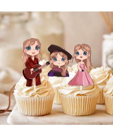 18pcs Glitter Cartoon Girls Dessert Cupcake Topper Cheer to Worldwide Popular Female Singer Concert Theme Decor Pick for Fan Men Women Happy Birthday Music Party Decorations Supplies - Buy Online on GoSupps.com