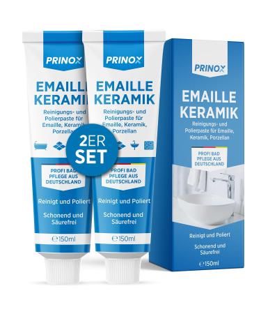 Prinox 2x 150ml Cleaning and polishing paste for enamel ceramic porcelain glass ceramic mineral casting - professional bathroom care for cleaning and maintaining fittings - Ceramic field cleaner 300 ml (1 Pack)