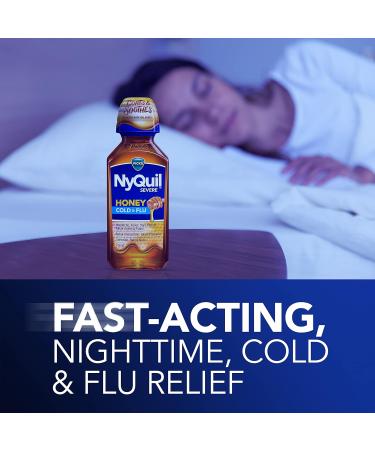 Vicks NyQuil Severe Honey Cold and Flu Medicine 12 Oz - Maximum Strength Relief for Cough, Sore Throat, Fever, and Congestion - Buy Online on GoSupps.com