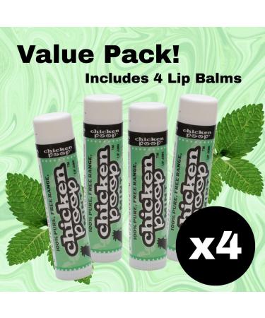 PACK of 4 - .15 oz. MINT Flavor Chicken Poop Lip Balm Value Bundle | Moisturizing for Dry Chapped Lips | Natural Beeswax with Vitamin E Jojoba Oil | Peppermint Oil - Buy Online on GoSupps.com